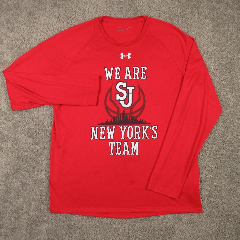 St Johns Red Storm Shirt Mens Large Red Long Sleeve Under Armour HeatGear We Are